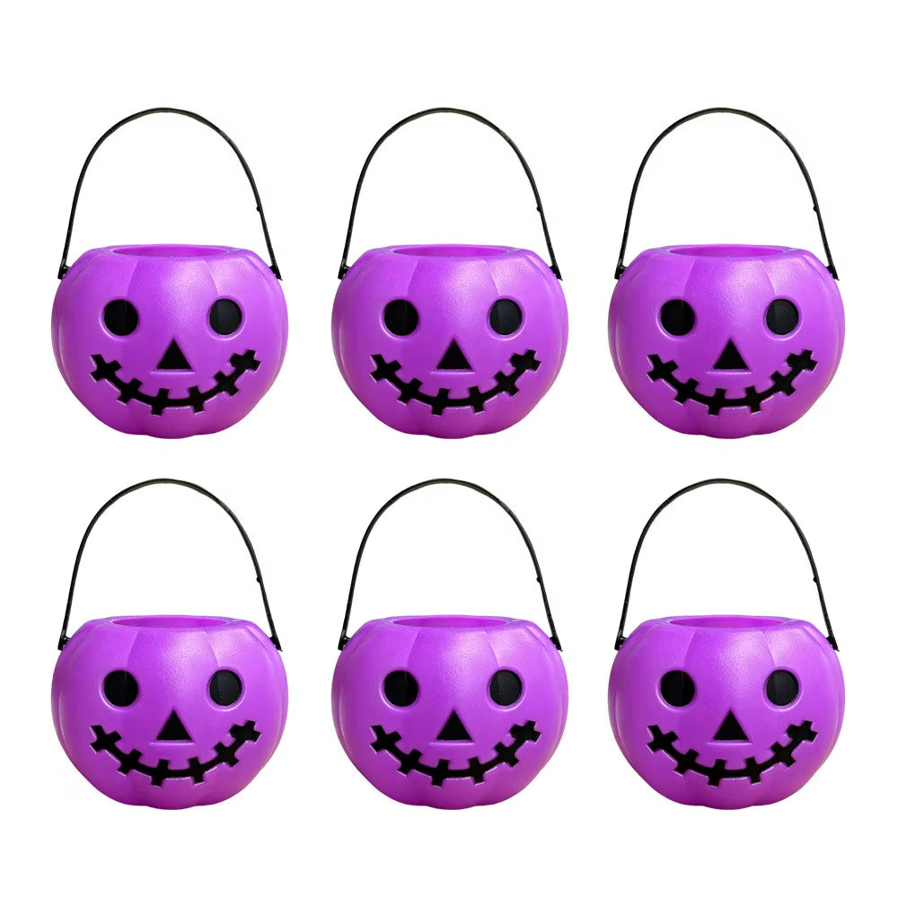 6PCS Set Spooky 6Cm Size Halloween Pumpkin Jar Triangular Eyes with Lid Pumpkin Lantern Mini Basket Pumpkin Bucket Holiday Props
