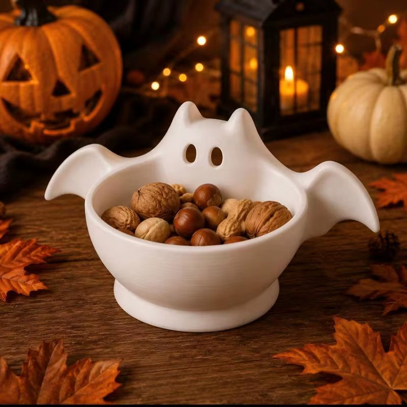 3D Printed Halloween Bat Shaped Storage Bowl Cute Luminous Halloween Snack Bowl Dark Style Gothic Desktop Candy Bowl