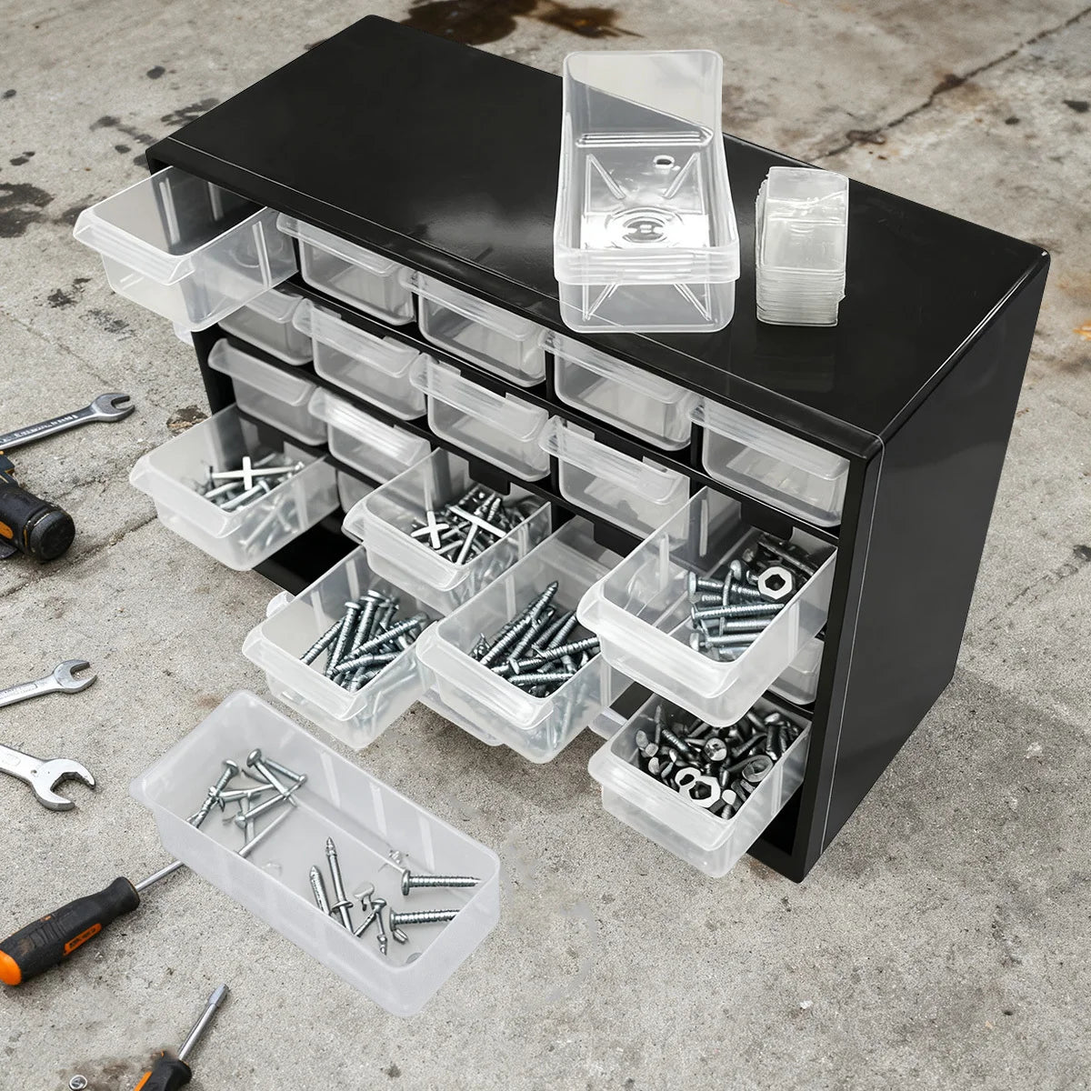 25 Drawers Part Toolbox, Wall Mounted Organizer Cabinet for Hardware Screws Electronic Components Plastic Storage Case