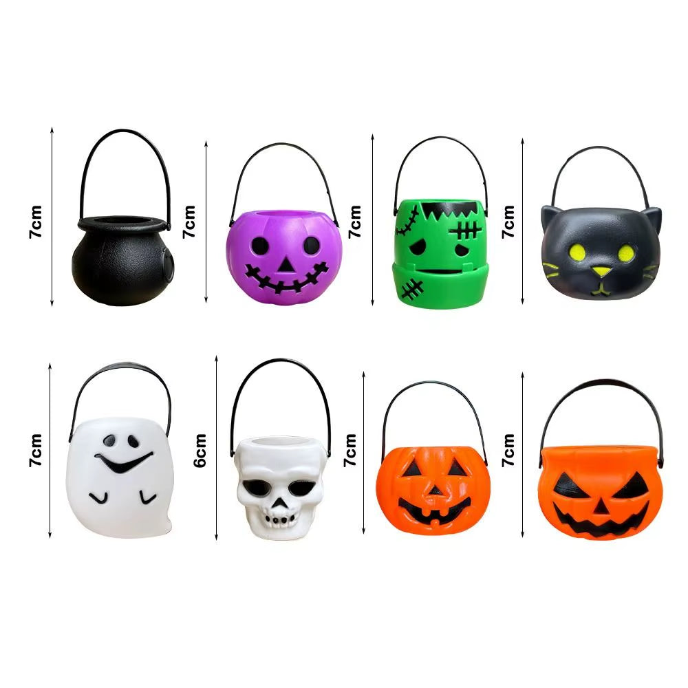 6PCS Set Spooky 6Cm Size Halloween Pumpkin Jar Triangular Eyes with Lid Pumpkin Lantern Mini Basket Pumpkin Bucket Holiday Props