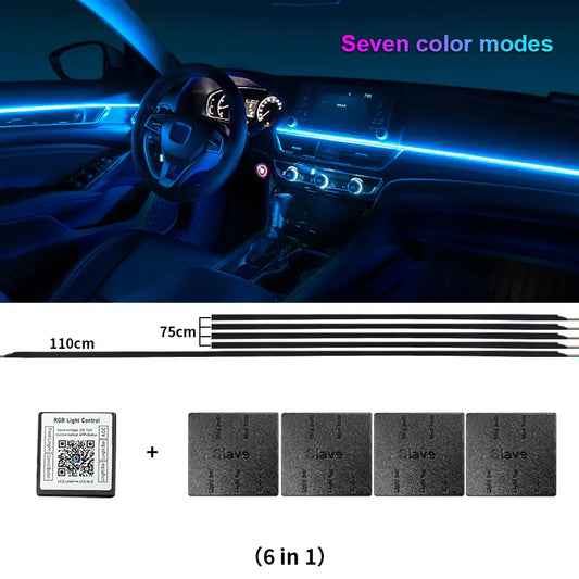 14/18 in 1 Led Acrylic Car Ambient Light RGB 64 213 Color Symphony Acrylic APP Streamer Atmosphere Lamp Kit One Zone Dual Zone