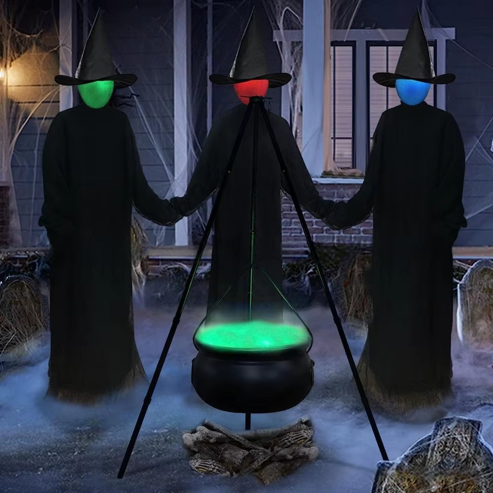 Halloween Black Witches Cauldron of Skeletons on Tripod Halloween Scary Props Outdoor Horror House Halloween Decoration for Home