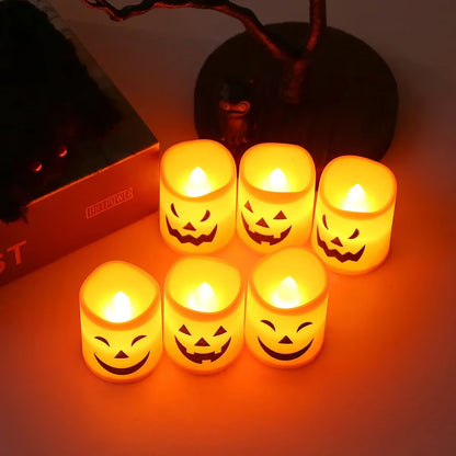 LED Candle Light Battery Pumpkin Halloween Electronic Skull Ghost Festival Spooky Pumpkin Light Atmosphere Decor Candle Light