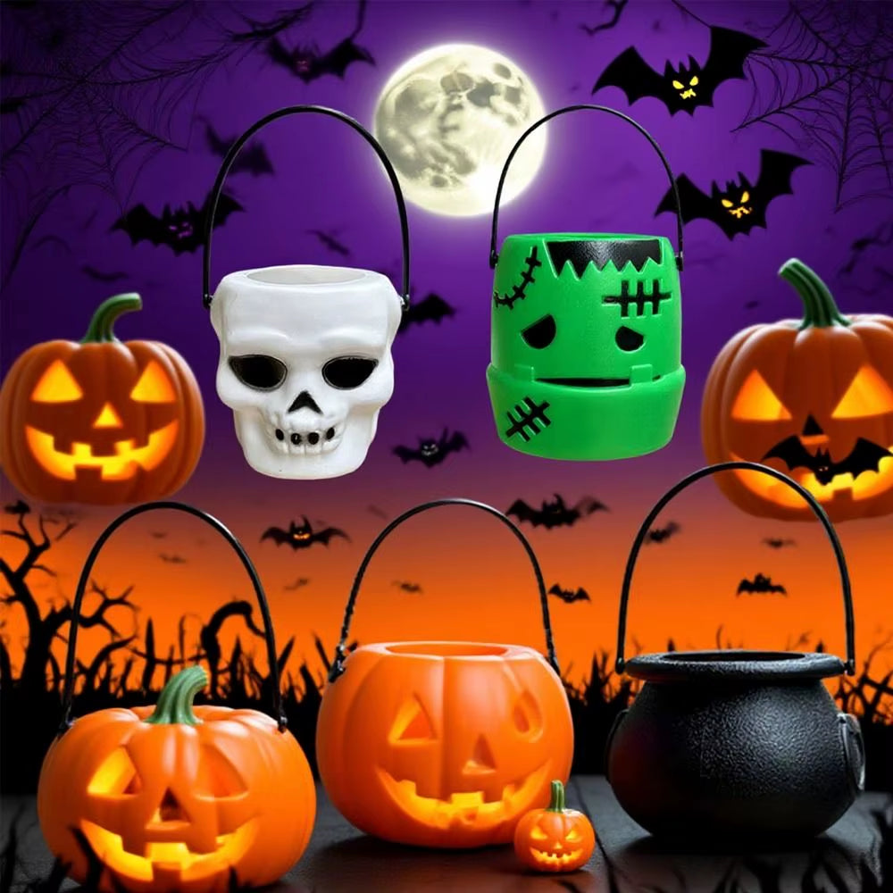 6PCS Set Spooky 6Cm Size Halloween Pumpkin Jar Triangular Eyes with Lid Pumpkin Lantern Mini Basket Pumpkin Bucket Holiday Props
