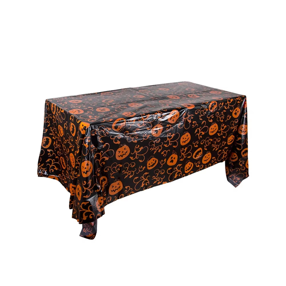 1Pc Disposable Plastic Halloween Tablecloth Pumpkin Spider Web Bat Print Table Cover Home Halloween Party Table Decor Supplies