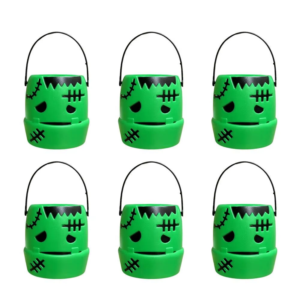 6PCS Set Spooky 6Cm Size Halloween Pumpkin Jar Triangular Eyes with Lid Pumpkin Lantern Mini Basket Pumpkin Bucket Holiday Props