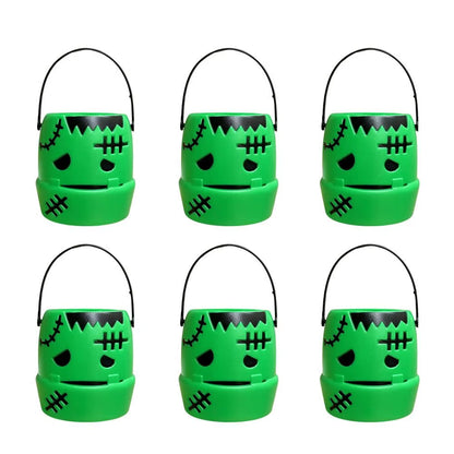 6PCS Set Spooky 6Cm Size Halloween Pumpkin Jar Triangular Eyes with Lid Pumpkin Lantern Mini Basket Pumpkin Bucket Holiday Props