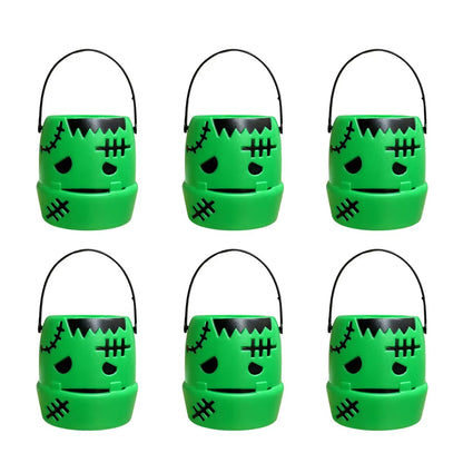 6PCS Set Spooky 6Cm Size Halloween Pumpkin Jar Triangular Eyes with Lid Pumpkin Lantern Mini Basket Pumpkin Bucket Holiday Props