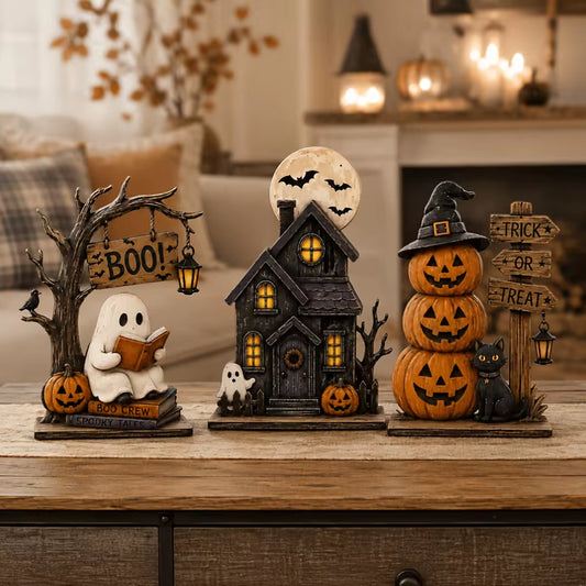 6/3 Pieces of Randomly Assorted Styles, Vintage Halloween Wooden Indoor Decorations, Autumn Decorations, Vintage Wooden Blocks, Can Be Used for Shelf Decoration, Including Elements Such as Ghosts, Black Cats, Pumpkins, Etc., Suitable for Various Settings, Ideal Gift for Halloween and Christmas