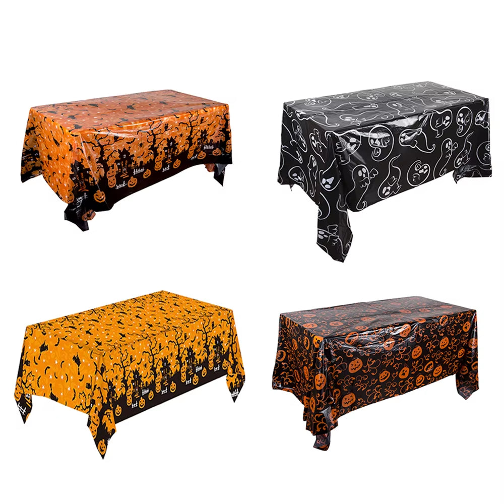 1Pc Disposable Plastic Halloween Tablecloth Pumpkin Spider Web Bat Print Table Cover Home Halloween Party Table Decor Supplies