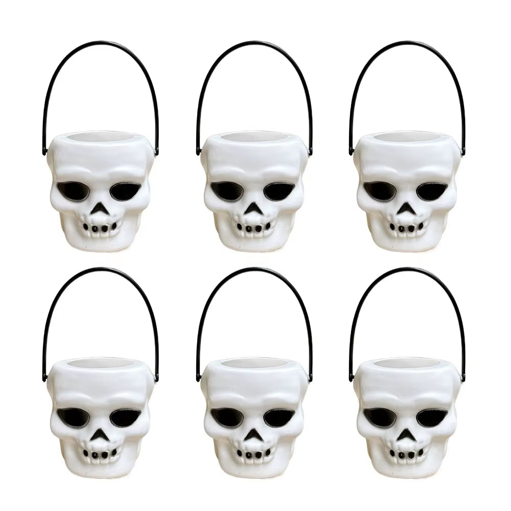 6PCS Set Spooky 6Cm Size Halloween Pumpkin Jar Triangular Eyes with Lid Pumpkin Lantern Mini Basket Pumpkin Bucket Holiday Props