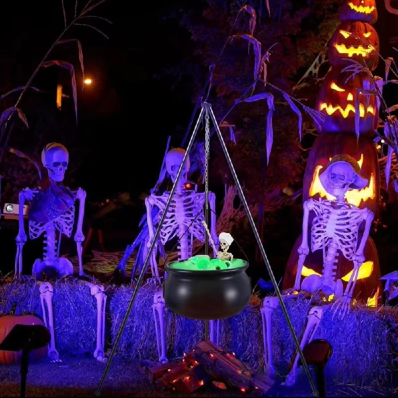 Halloween Black Witches Cauldron of Skeletons on Tripod Halloween Scary Props Outdoor Horror House Halloween Decoration for Home