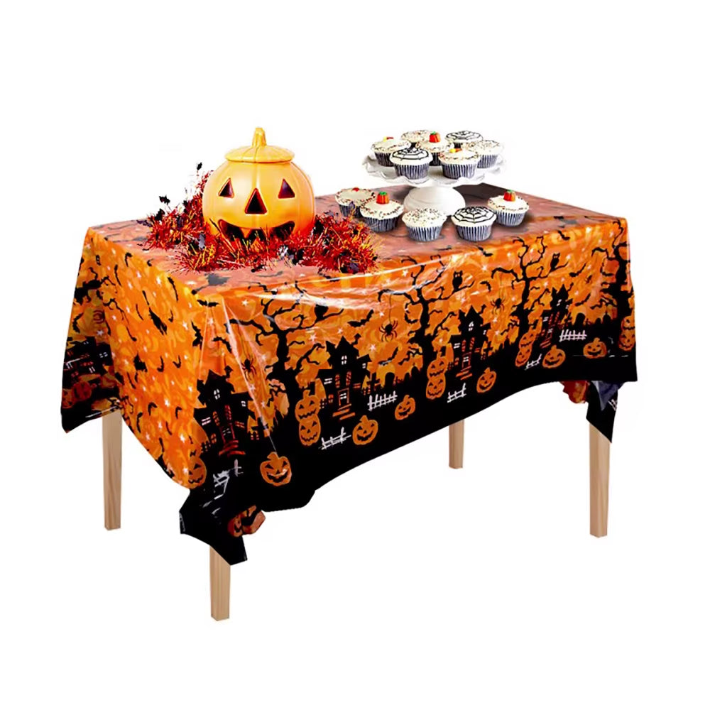 1Pc Disposable Plastic Halloween Tablecloth Pumpkin Spider Web Bat Print Table Cover Home Halloween Party Table Decor Supplies