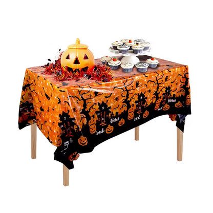 1Pc Disposable Plastic Halloween Tablecloth Pumpkin Spider Web Bat Print Table Cover Home Halloween Party Table Decor Supplies