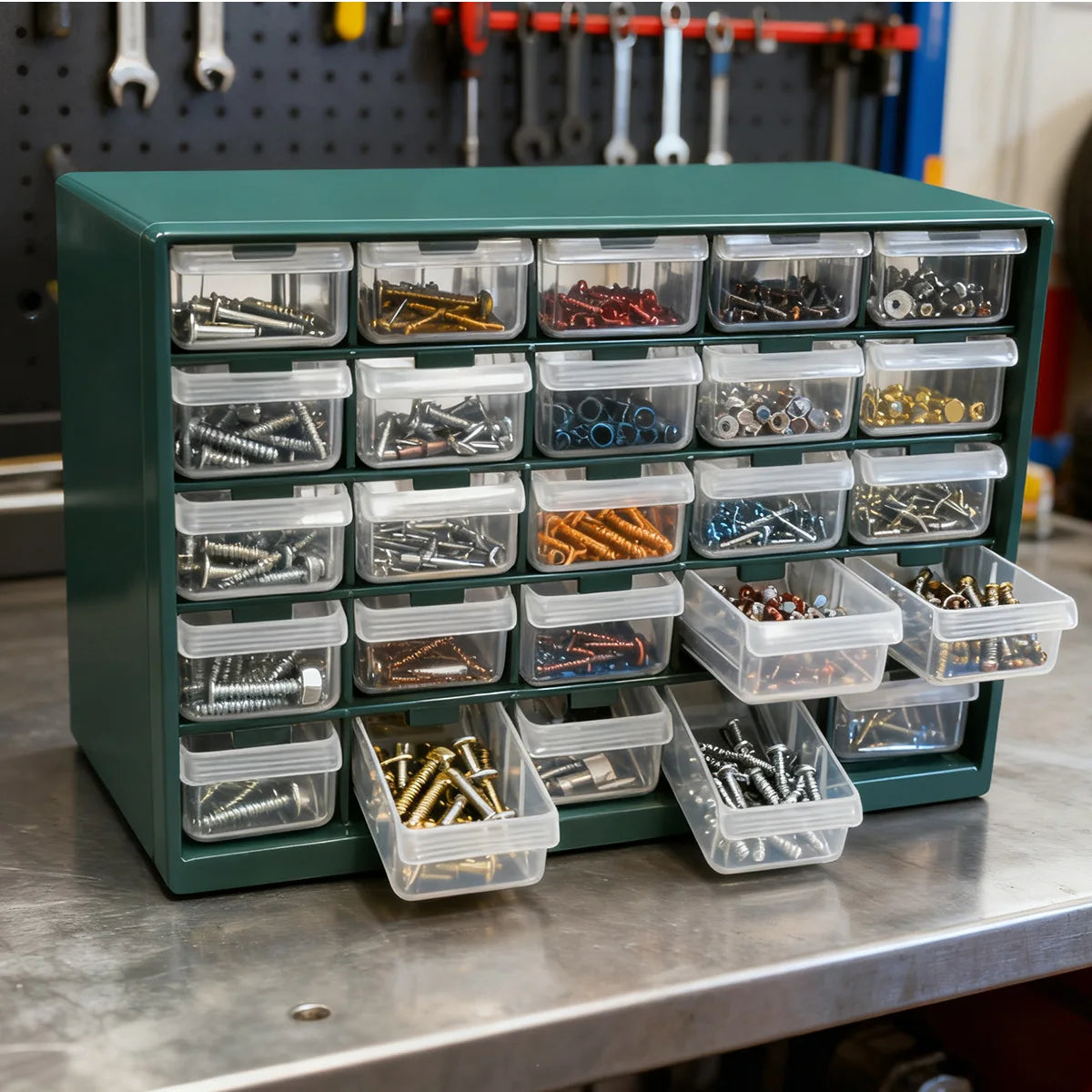 25 Drawers Part Toolbox, Wall Mounted Organizer Cabinet for Hardware Screws Electronic Components Plastic Storage Case