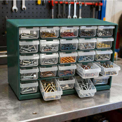25 Drawers Part Toolbox, Wall Mounted Organizer Cabinet for Hardware Screws Electronic Components Plastic Storage Case