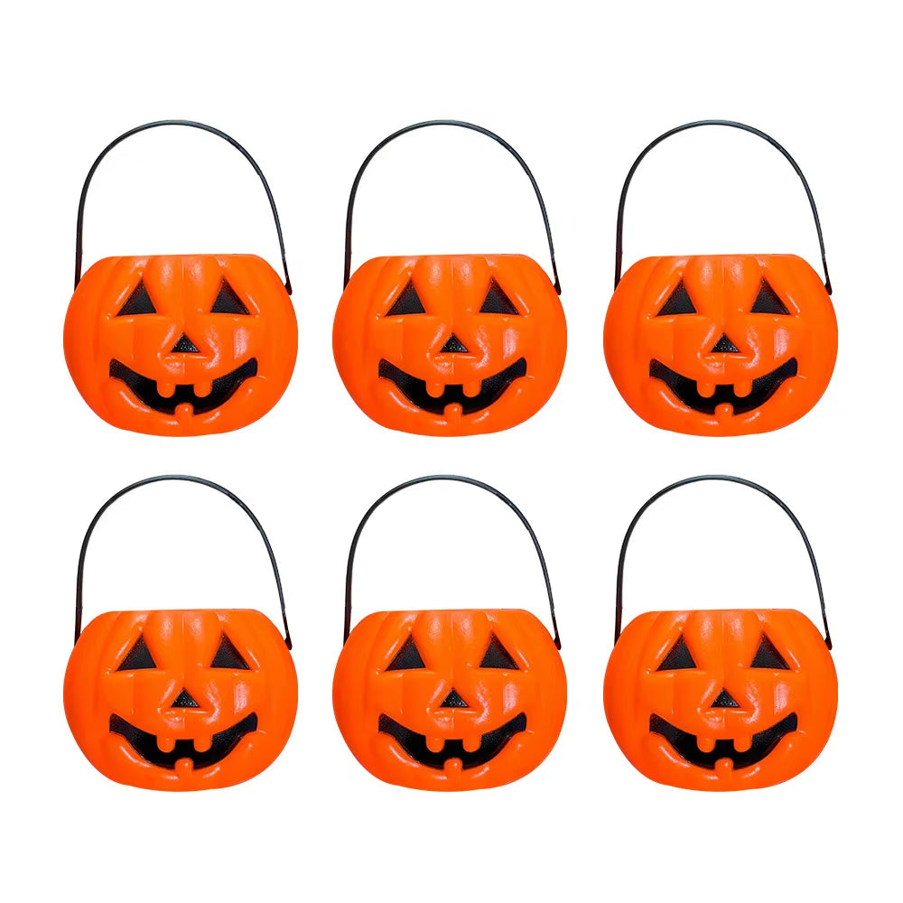 6PCS Set Spooky 6Cm Size Halloween Pumpkin Jar Triangular Eyes with Lid Pumpkin Lantern Mini Basket Pumpkin Bucket Holiday Props