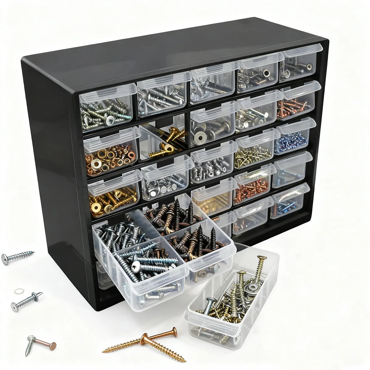 25 Drawers Part Toolbox, Wall Mounted Organizer Cabinet for Hardware Screws Electronic Components Plastic Storage Case