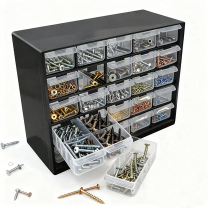 25 Drawers Part Toolbox, Wall Mounted Organizer Cabinet for Hardware Screws Electronic Components Plastic Storage Case