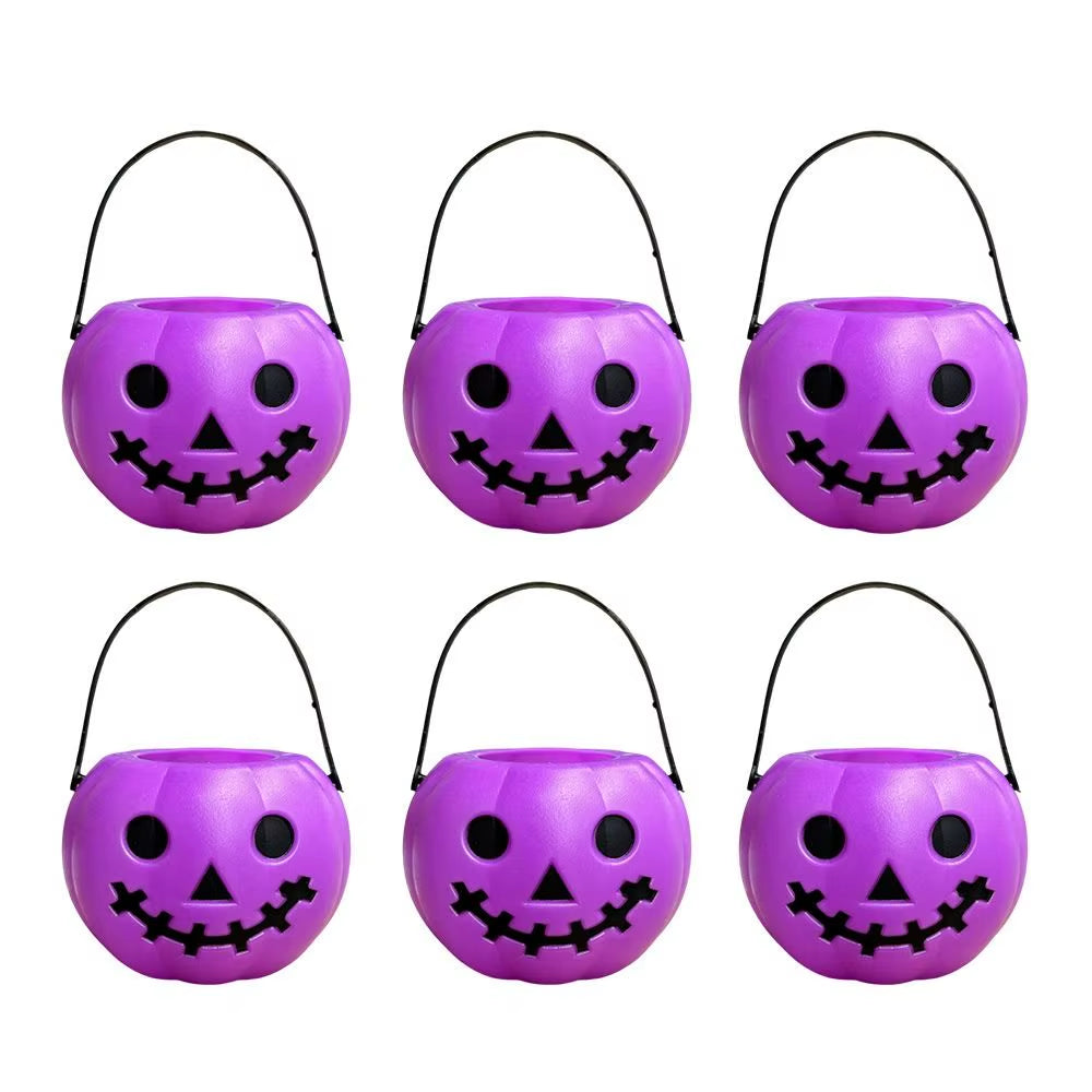 6PCS Set Spooky 6Cm Size Halloween Pumpkin Jar Triangular Eyes with Lid Pumpkin Lantern Mini Basket Pumpkin Bucket Holiday Props