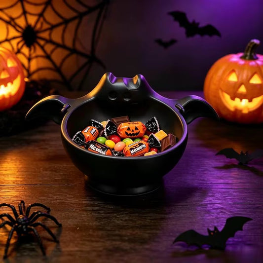 3D Printed Halloween Bat Shaped Storage Bowl Cute Luminous Halloween Snack Bowl Dark Style Gothic Desktop Candy Bowl