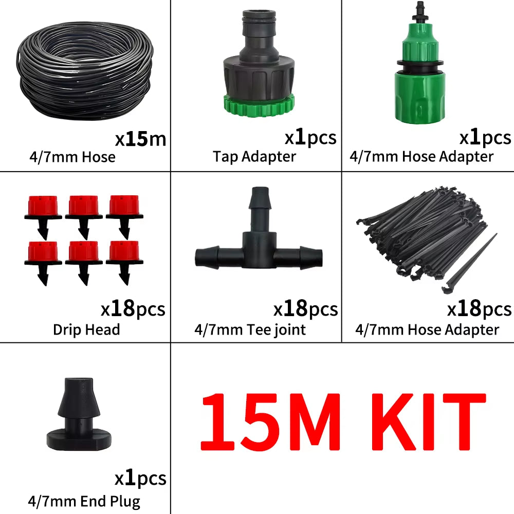 Micro Drip Irrigation System Portable 20M Automatic Watering with Adjustable Drippers Misting Watering Kits Garden Hose