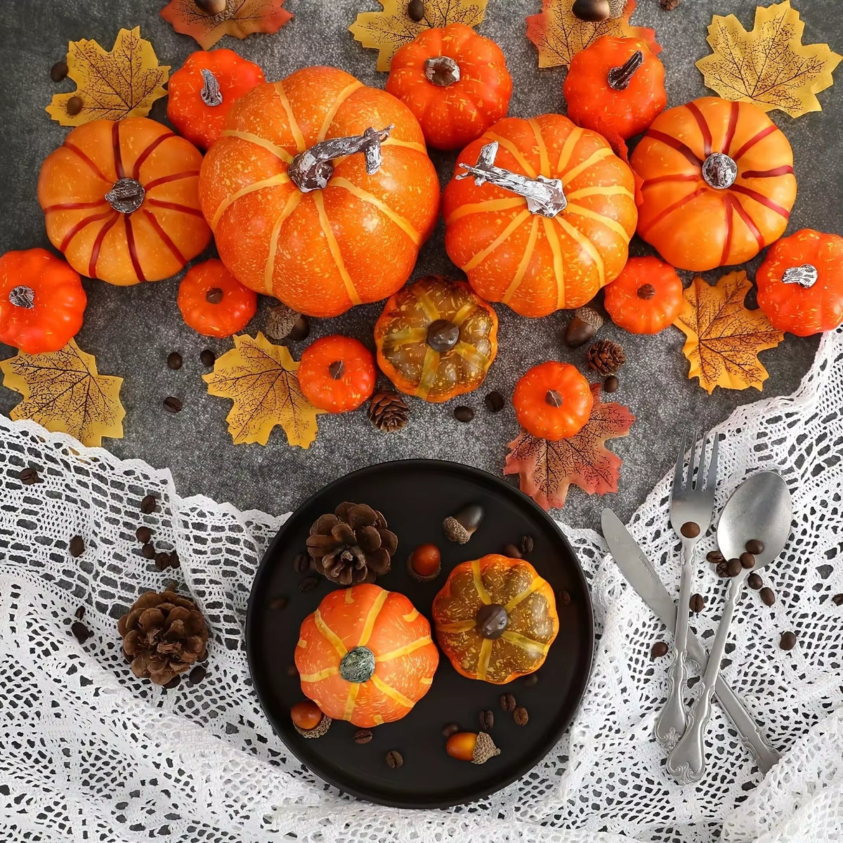 7Pcs Pumpkin Autumn Decor Outdoor Orange Foam Plastic Fake Artificial Pumpkin Halloween Harvest Festival Home Table Decor