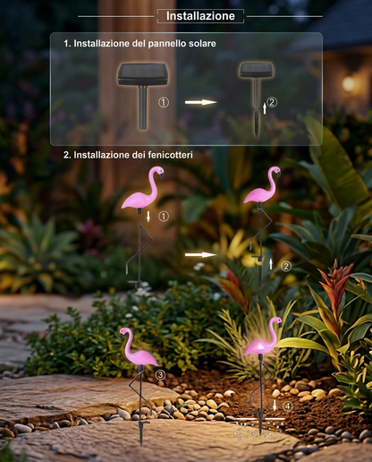 Domusse™ Luce, a LED, Solare da Esterno a forma di Fenicottero