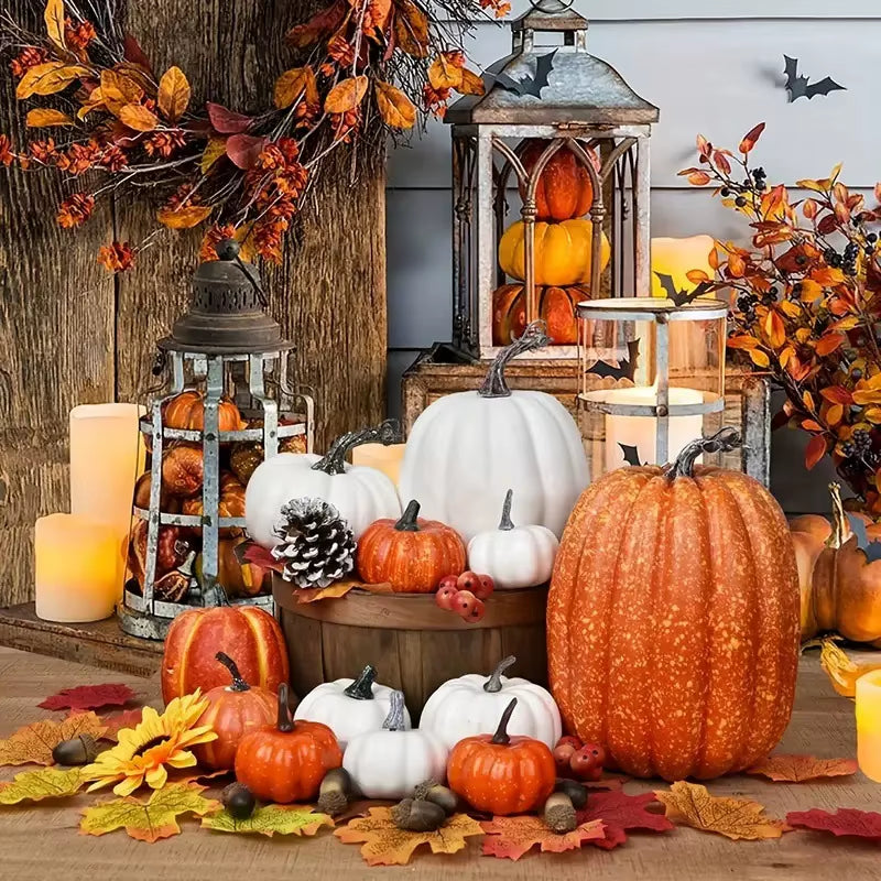 7Pcs Pumpkin Autumn Decor Outdoor Orange Foam Plastic Fake Artificial Pumpkin Halloween Harvest Festival Home Table Decor
