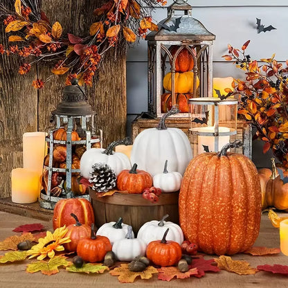 7Pcs Pumpkin Autumn Decor Outdoor Orange Foam Plastic Fake Artificial Pumpkin Halloween Harvest Festival Home Table Decor
