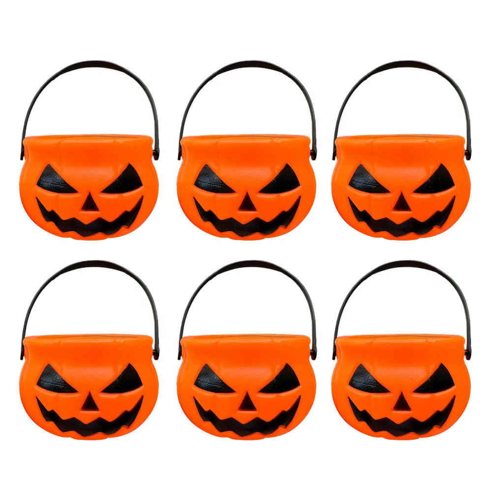 6PCS Set Spooky 6Cm Size Halloween Pumpkin Jar Triangular Eyes with Lid Pumpkin Lantern Mini Basket Pumpkin Bucket Holiday Props
