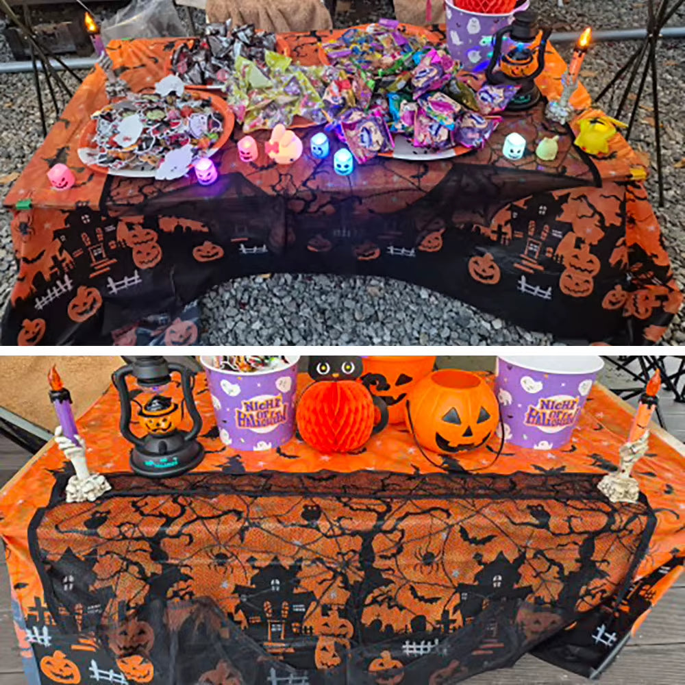 1Pc Disposable Plastic Halloween Tablecloth Pumpkin Spider Web Bat Print Table Cover Home Halloween Party Table Decor Supplies