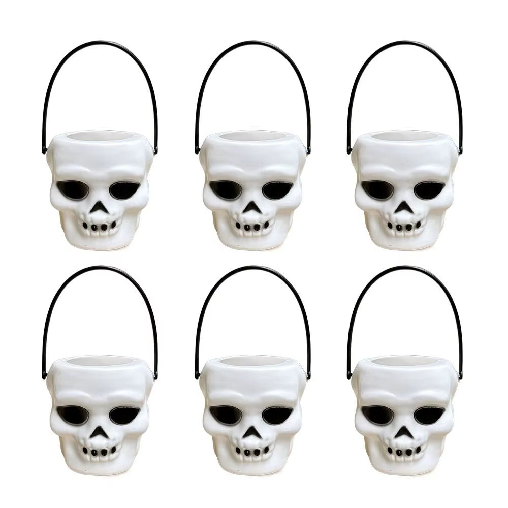 6PCS Set Spooky 6Cm Size Halloween Pumpkin Jar Triangular Eyes with Lid Pumpkin Lantern Mini Basket Pumpkin Bucket Holiday Props